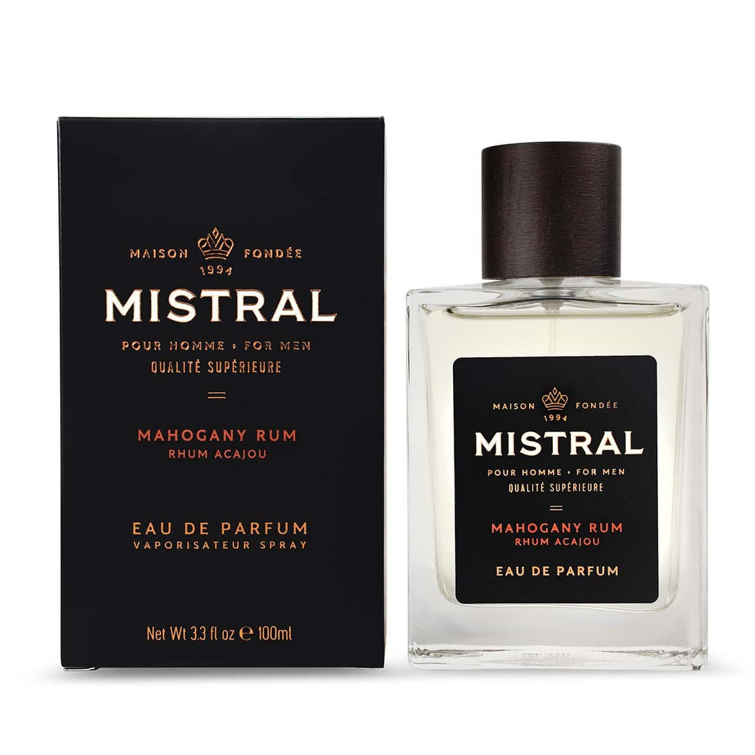 Men's Eau de Parfum Mahogany Rum bottle with amber liquid