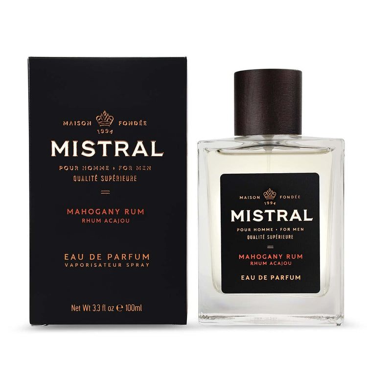 Men's Eau de Parfum Mahogany Rum bottle with amber liquid