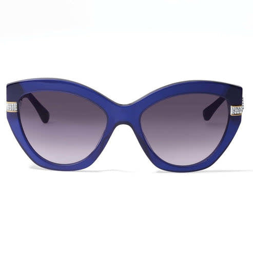 Blue cat eye sunglasses with two-tone fine quality crystal accents offering full UV protection.