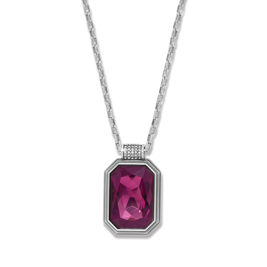 Silver plated necklace with amethyst crystal pendant on adjustable chain