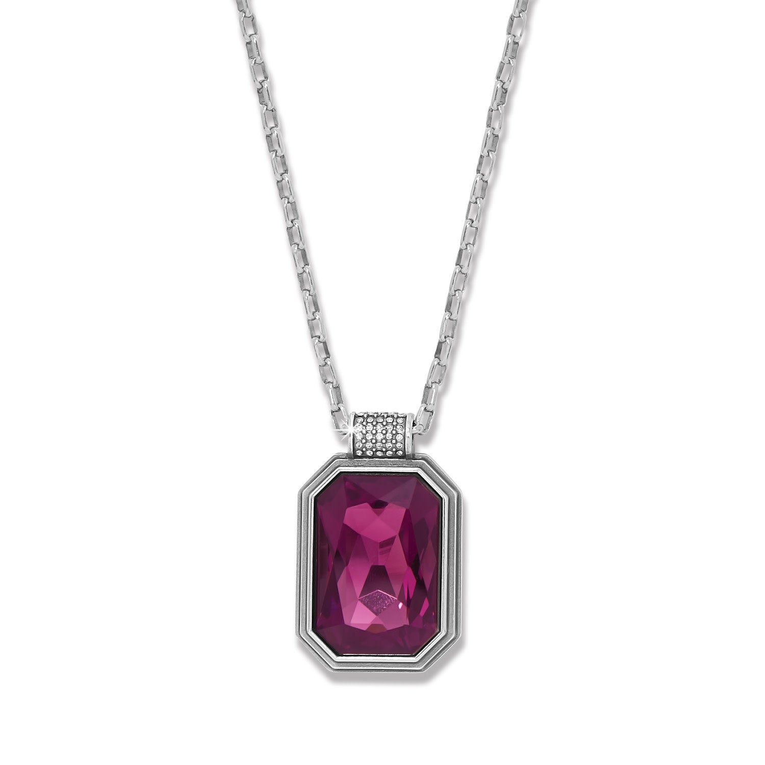 Silver plated necklace with amethyst crystal pendant on adjustable chain
