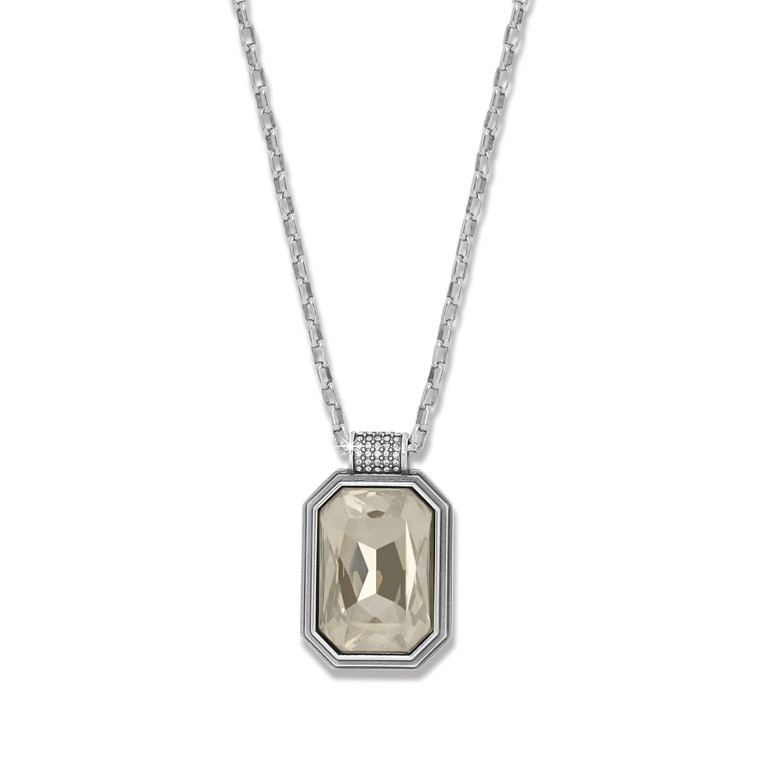 Silver plated Meridian Aurora necklace with adjustable chain and sparkling crystal pendant.