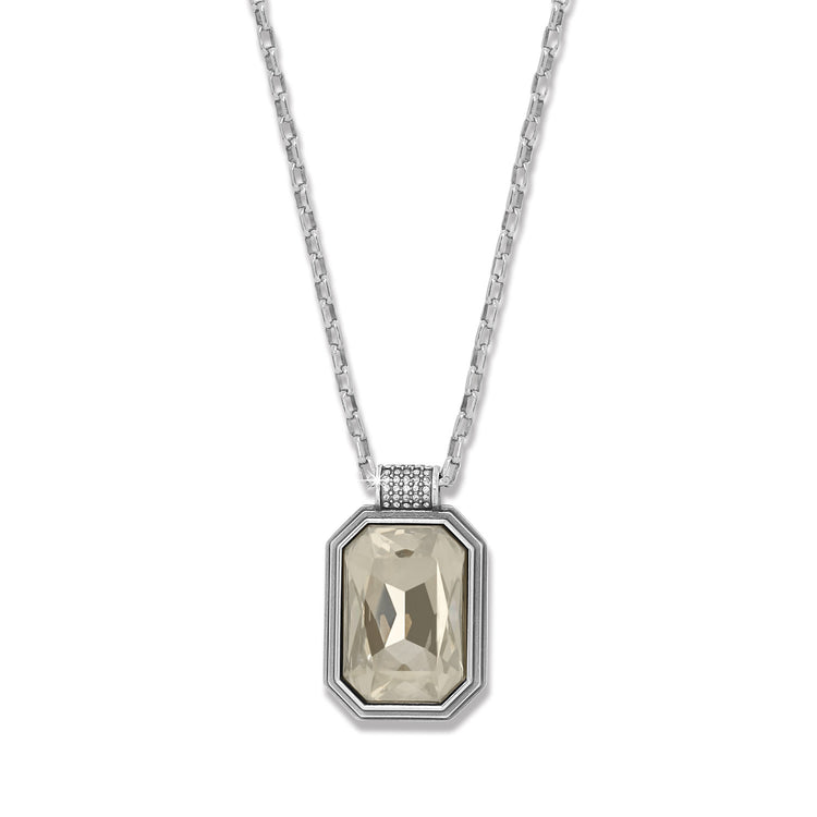 Silver plated Meridian Aurora necklace with adjustable chain and sparkling crystal pendant.