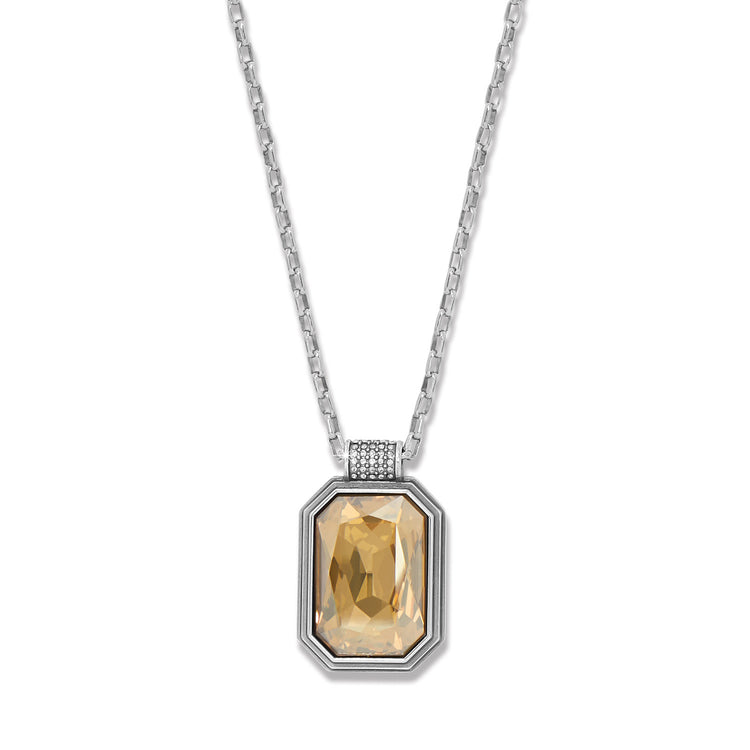 Silver plated Meridian Aurora necklace with adjustable chain and sparkling crystal pendant.