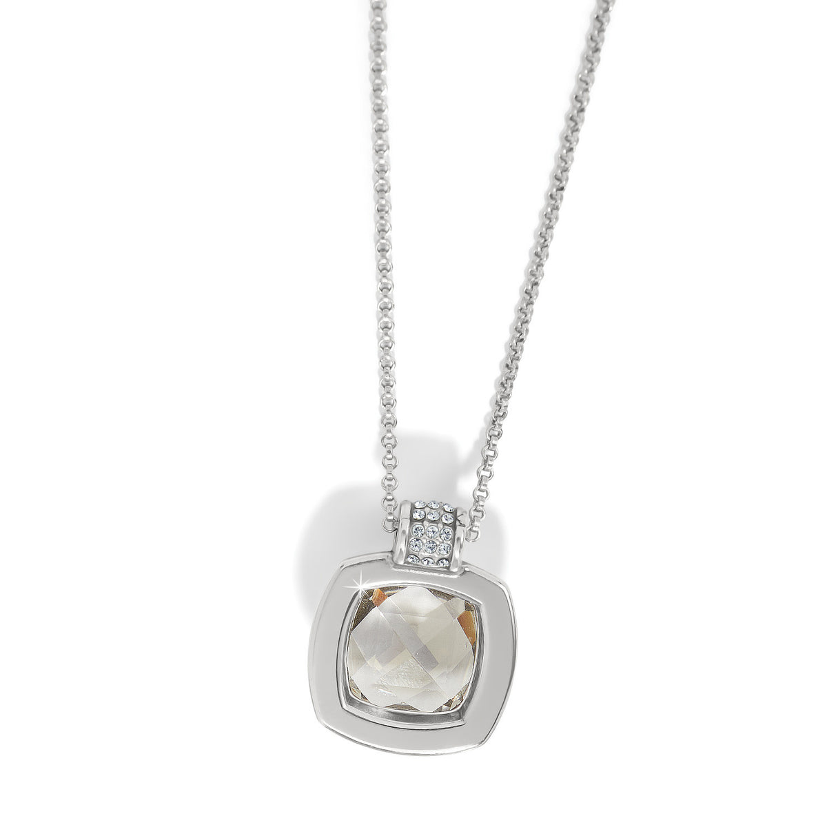 Silver plated necklace with a large Northern Lights inspired crystal pendant on an adjustable chain.