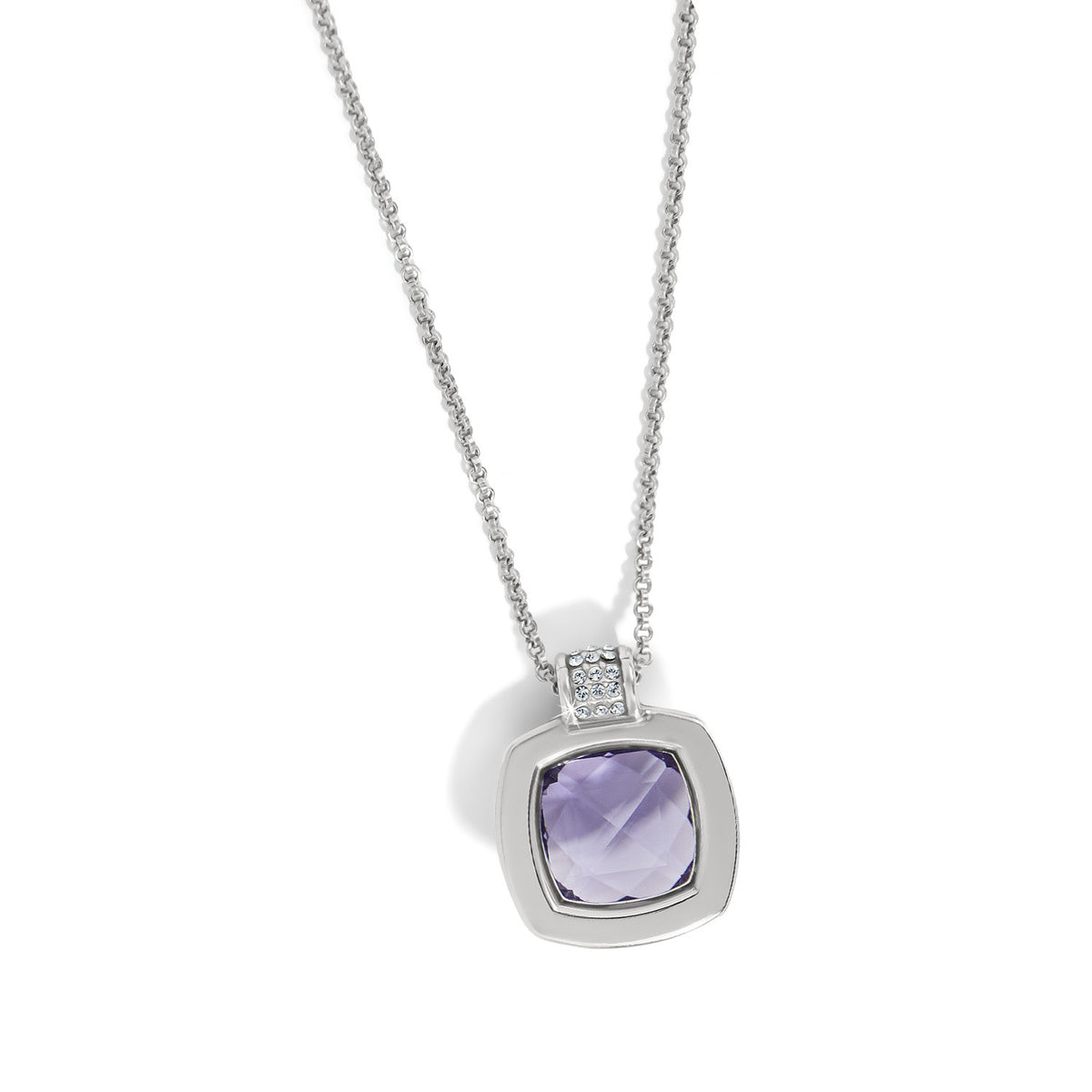 Silver plated necklace with a large tanzanite crystal pendant shaped like the Northern Lights.