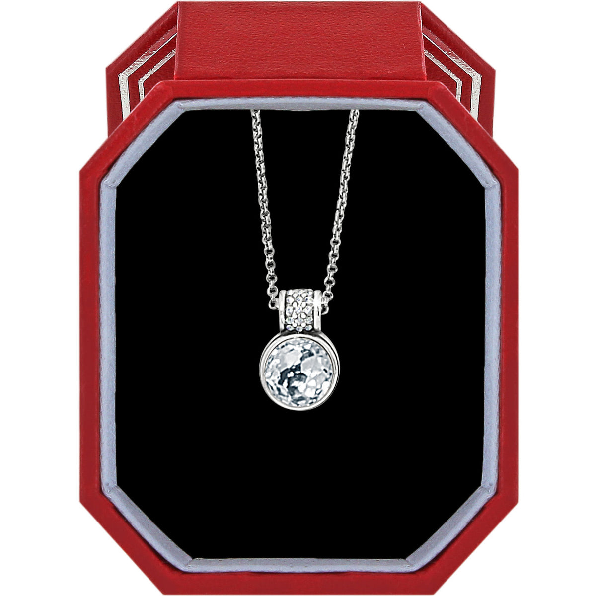Silver plated Meridian Aurora Petite necklace with crystal lobster claw closure.