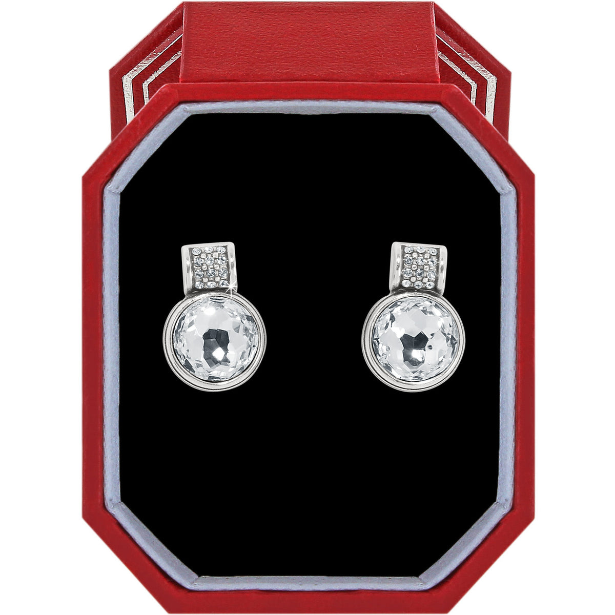 Silver plated post earrings featuring an Aurora Borealis-inspired light show pattern in a Brighton gift box.