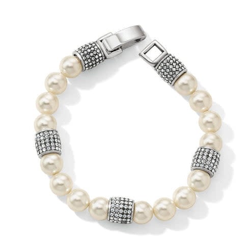 Silver-plated Meridian Pearl bracelet featuring fine quality crystals and glass pearls with an adjustable fold-over clasp.