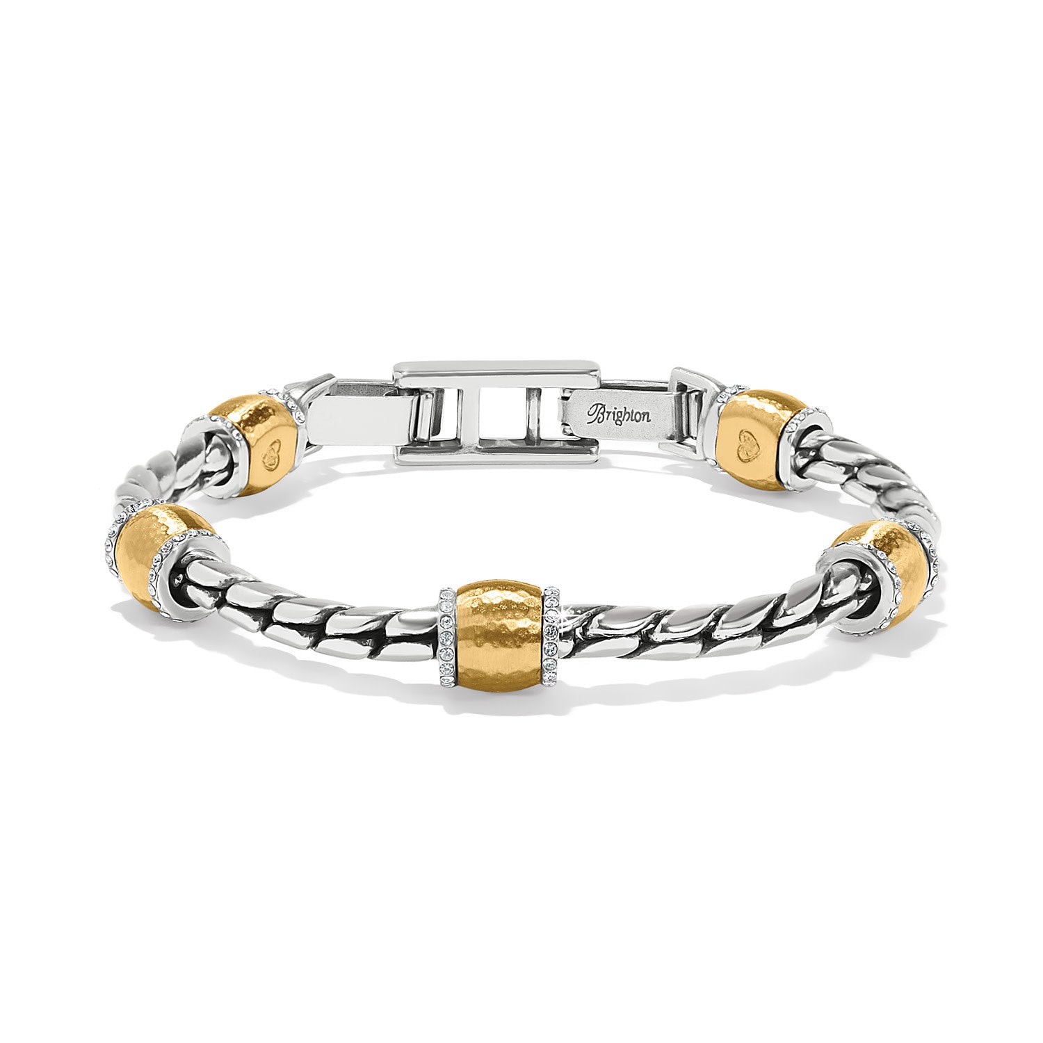 Silver and gold two-tone Meridian Geo bracelet with fold-over clasp featuring silver roping details.