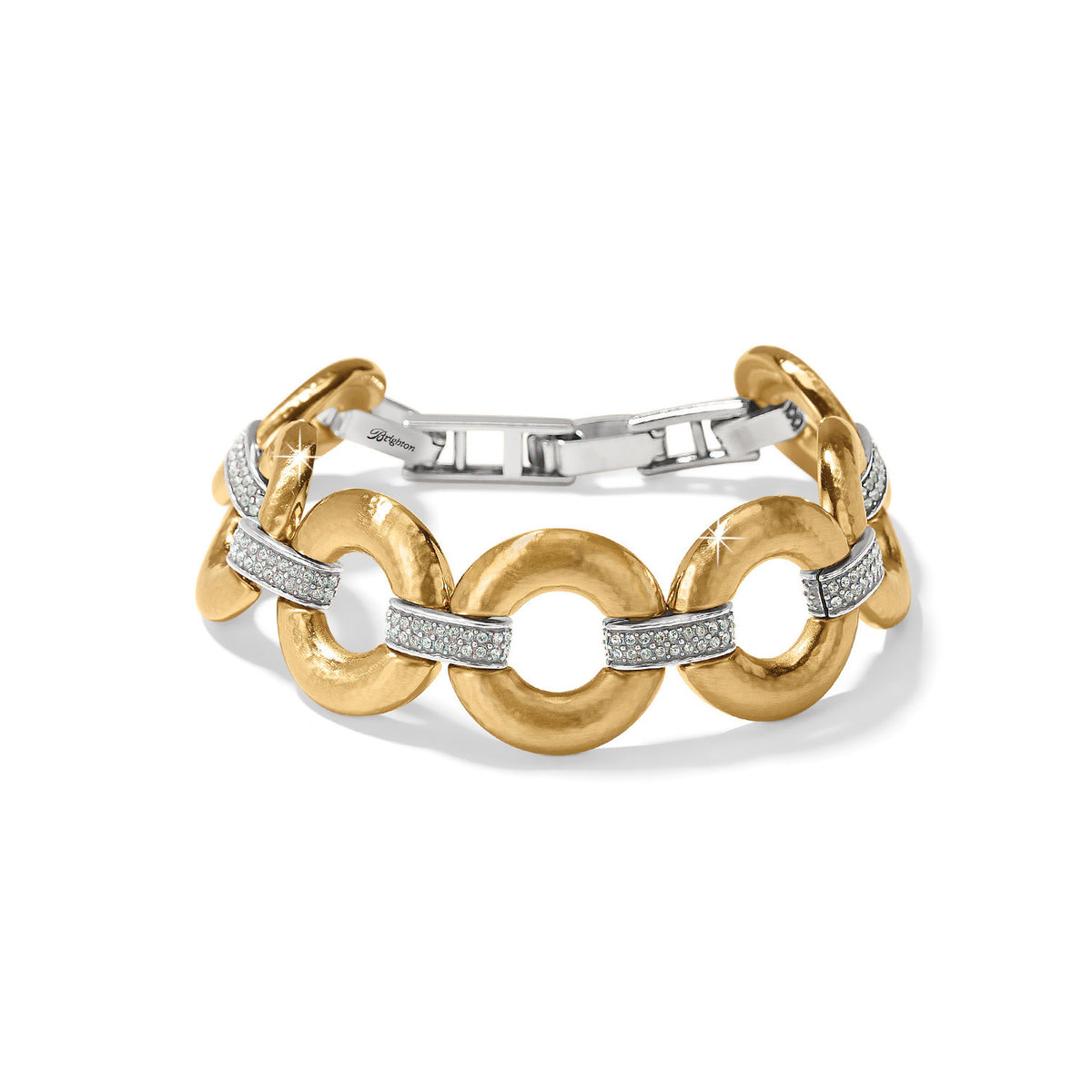 Gold plated Meridian Geo Link Bracelet with fold over clasp featuring fine quality crystals.