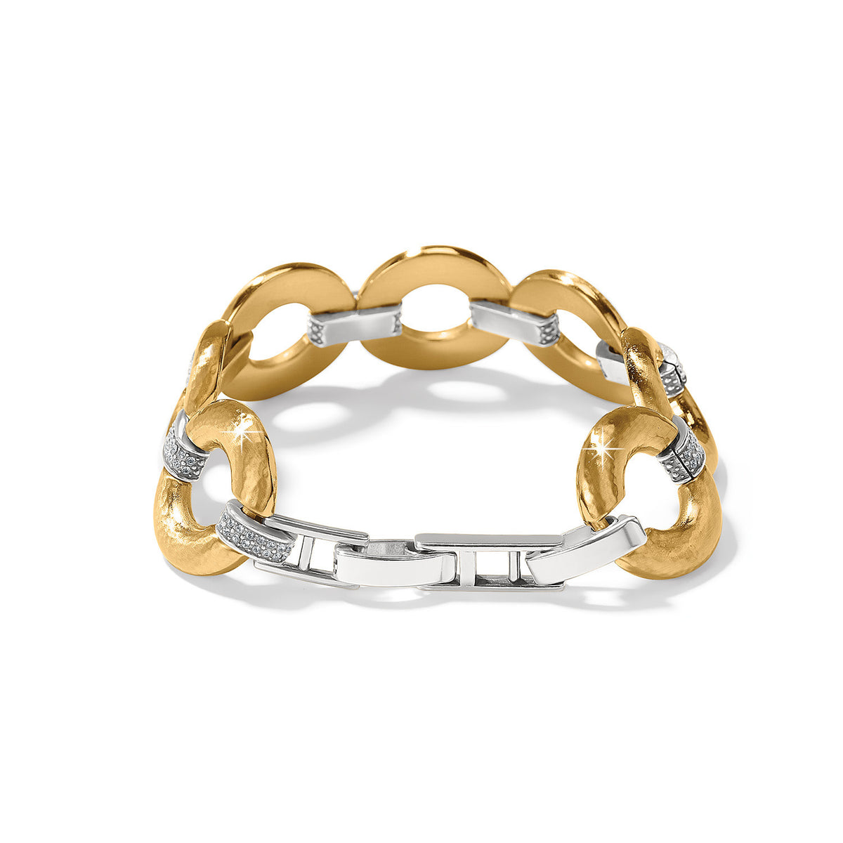 Gold plated Meridian Geo Link bracelet with fold over clasp featuring fine quality crystals.
