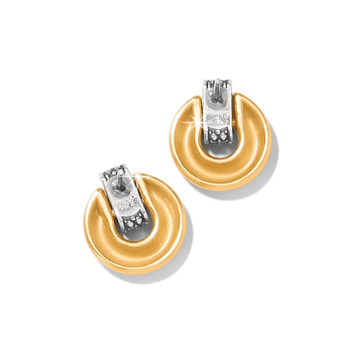 Gold plated post earrings with flat disc backs featuring a hammered texture.