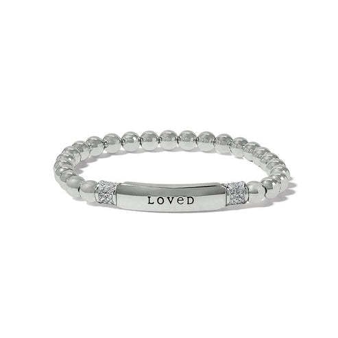 Silver plated stretch bracelet with a delicate message finish.