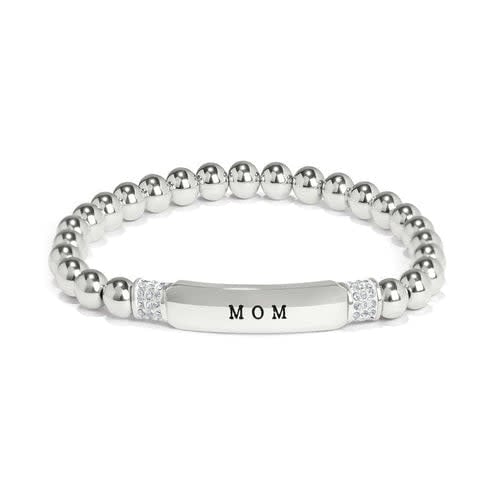 Silver plated stretch bracelet with delicate finish designed as a gift for mom.