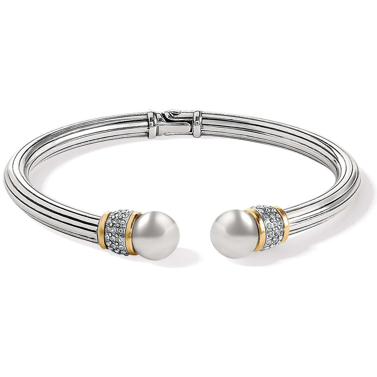 Silver-gold hinged bangle with crystal accents from the Meridian Collection