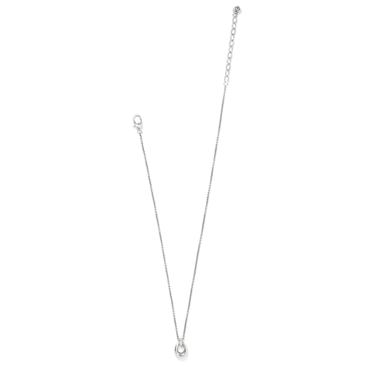 Silver plated adjustable necklace with lobster claw closure featuring a pendant drop adorned with fine quality crystals.