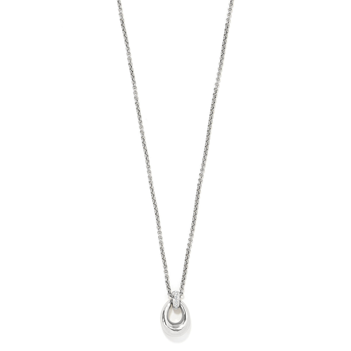 Silver plated adjustable necklace with lobster claw closure featuring a pendant made of fine quality crystals.