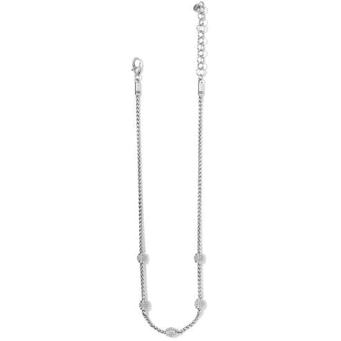Silver plated Meridian Petite short necklace with adjustable lobster claw closure featuring fine quality crystals.
