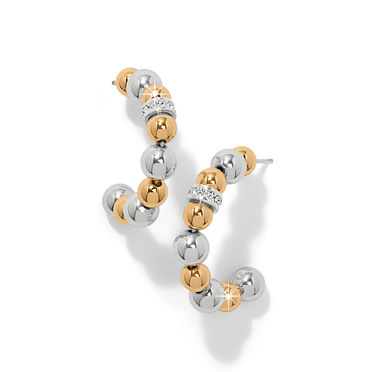 Silver-gold two-tone fine quality crystal hoop earrings with post backs