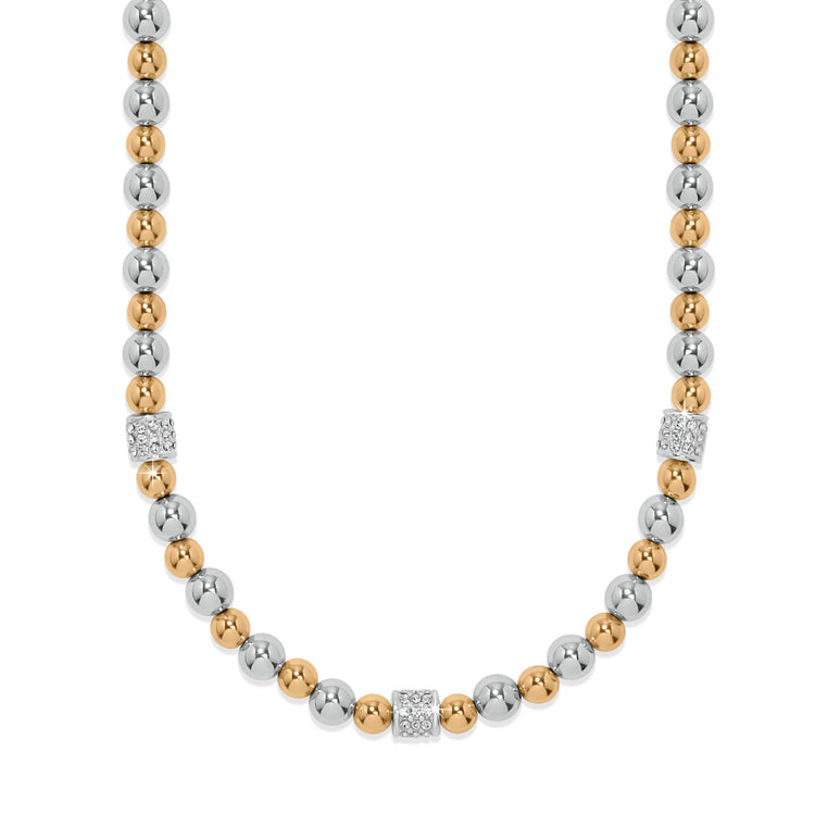 Two-tone lobster claw closure necklace featuring a petite station pendant with mixed metal finishes.