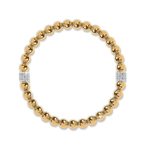 Blue stretch bracelet with silver-plated finish featuring bold beads and pave crystals.
