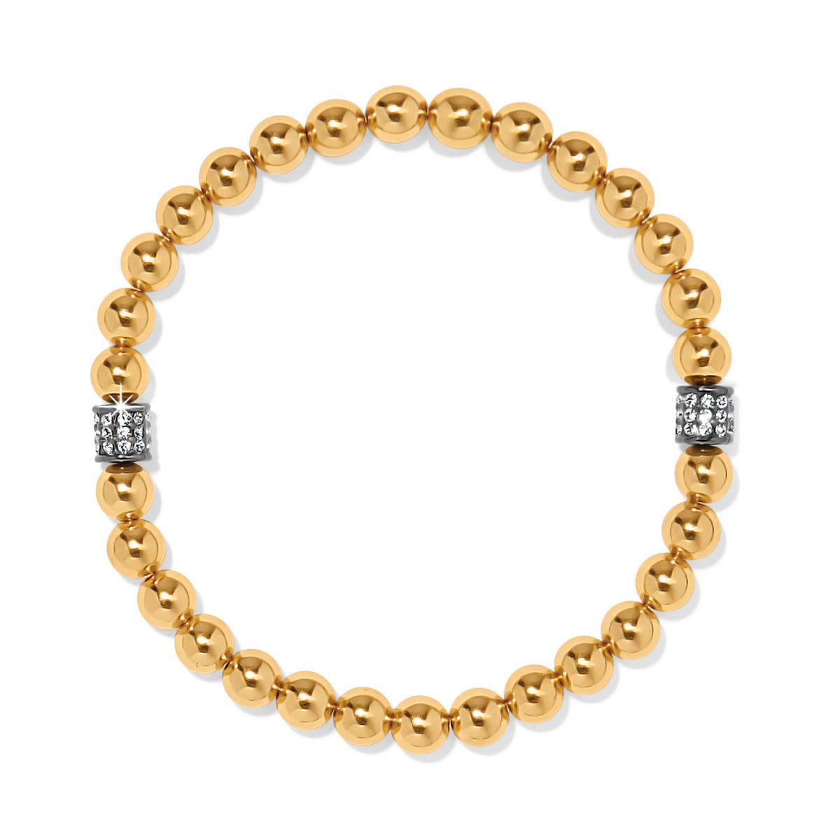 Blue stretch bracelet with silver-plated finish featuring bold beads and pave crystals.
