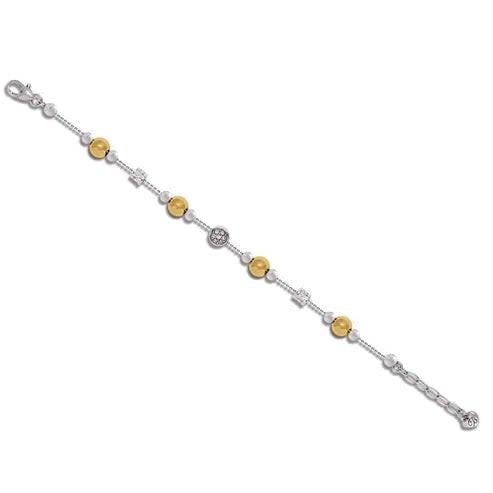 Two-tone silver and gold station bracelet with hand-set pave crystals on a lobster claw closure.