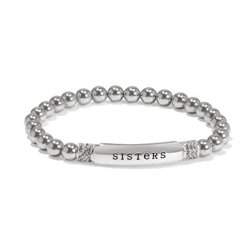 Silver stretch bracelet with Meridian Sisters message finish.