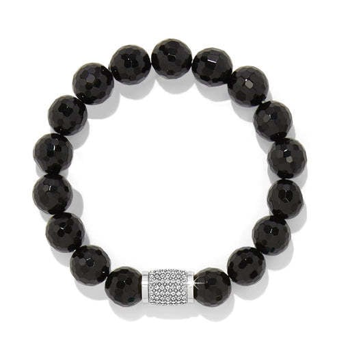 Black onyx stretch bracelet with gold-plated pave crystal stations.