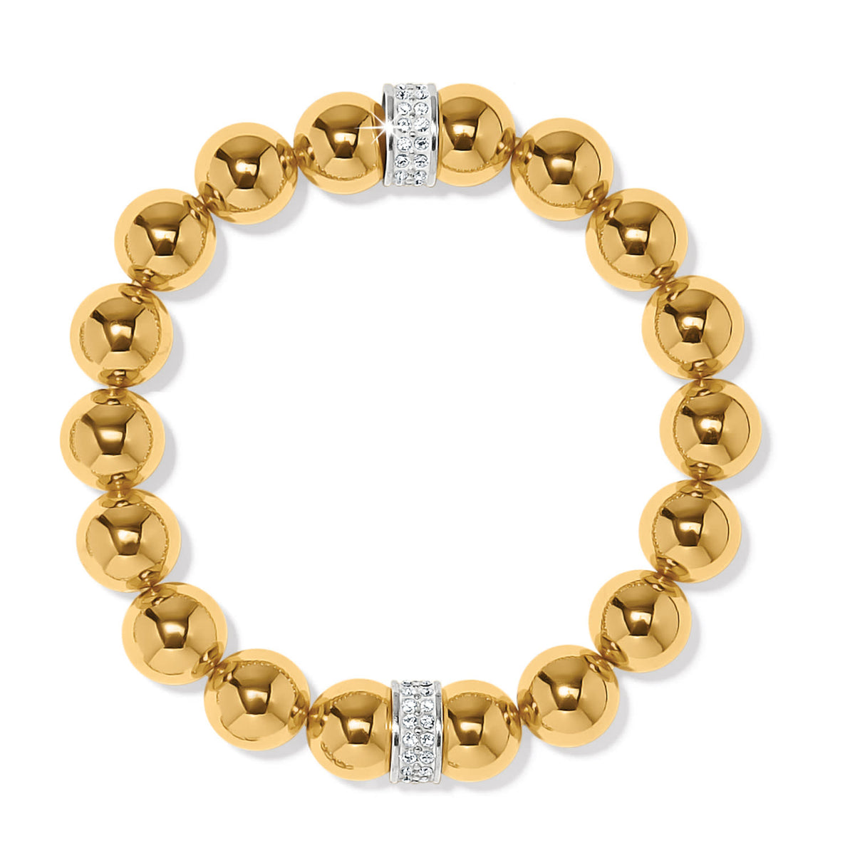 Blue stretch bracelet with silver-plated finish featuring bold beads and pave crystals.