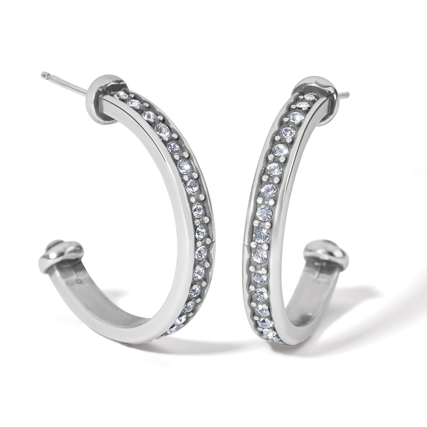 Silver plated medium hoop earrings with pave tile crystal detailing