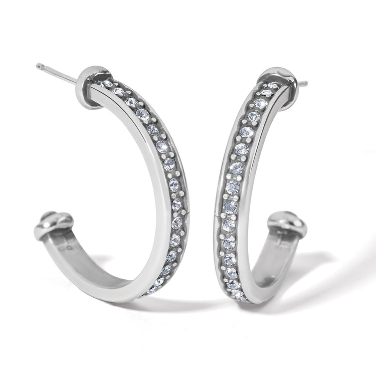 Silver plated medium hoop earrings with pave tile crystal detailing