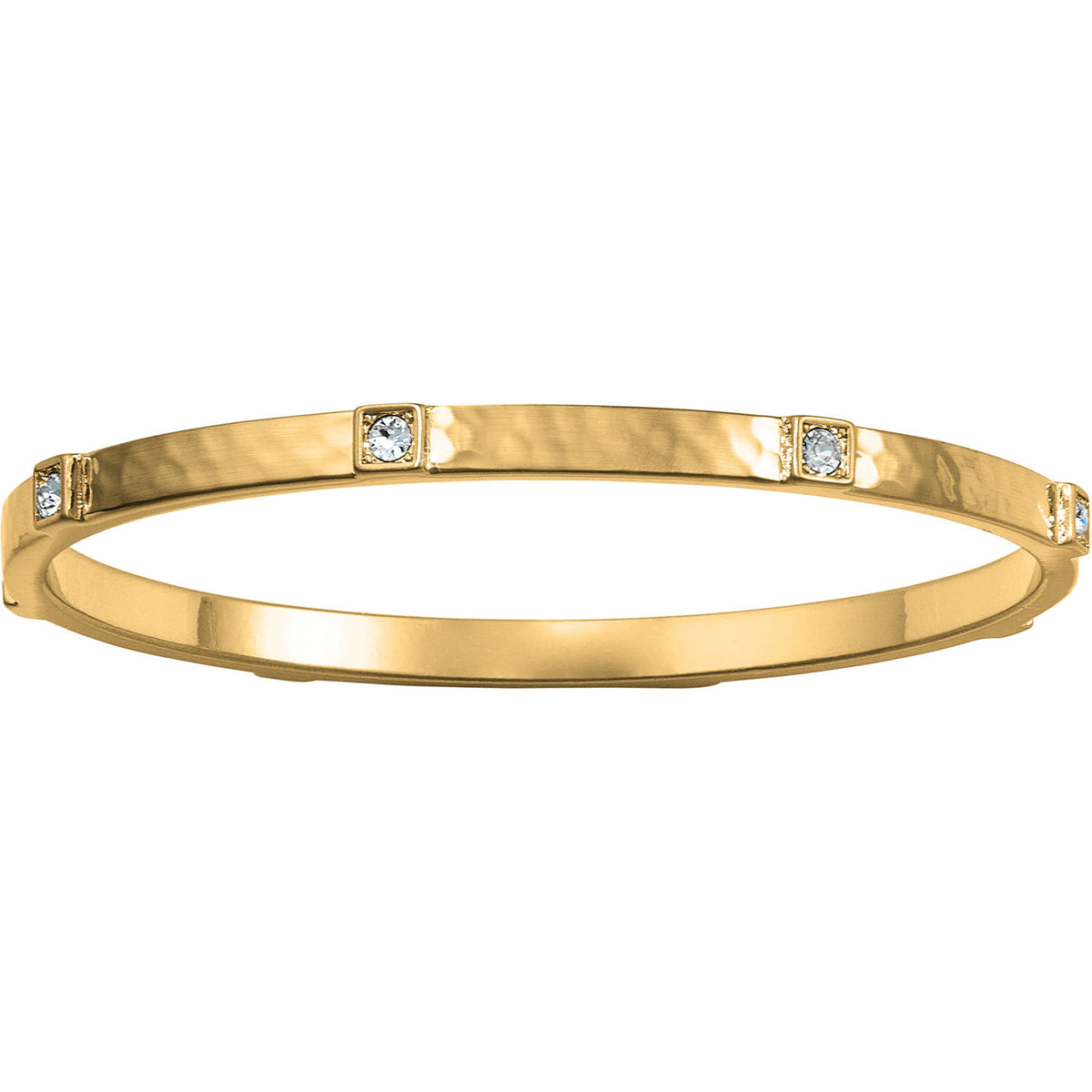 Gold-plated hammered bangle with square crystal stations