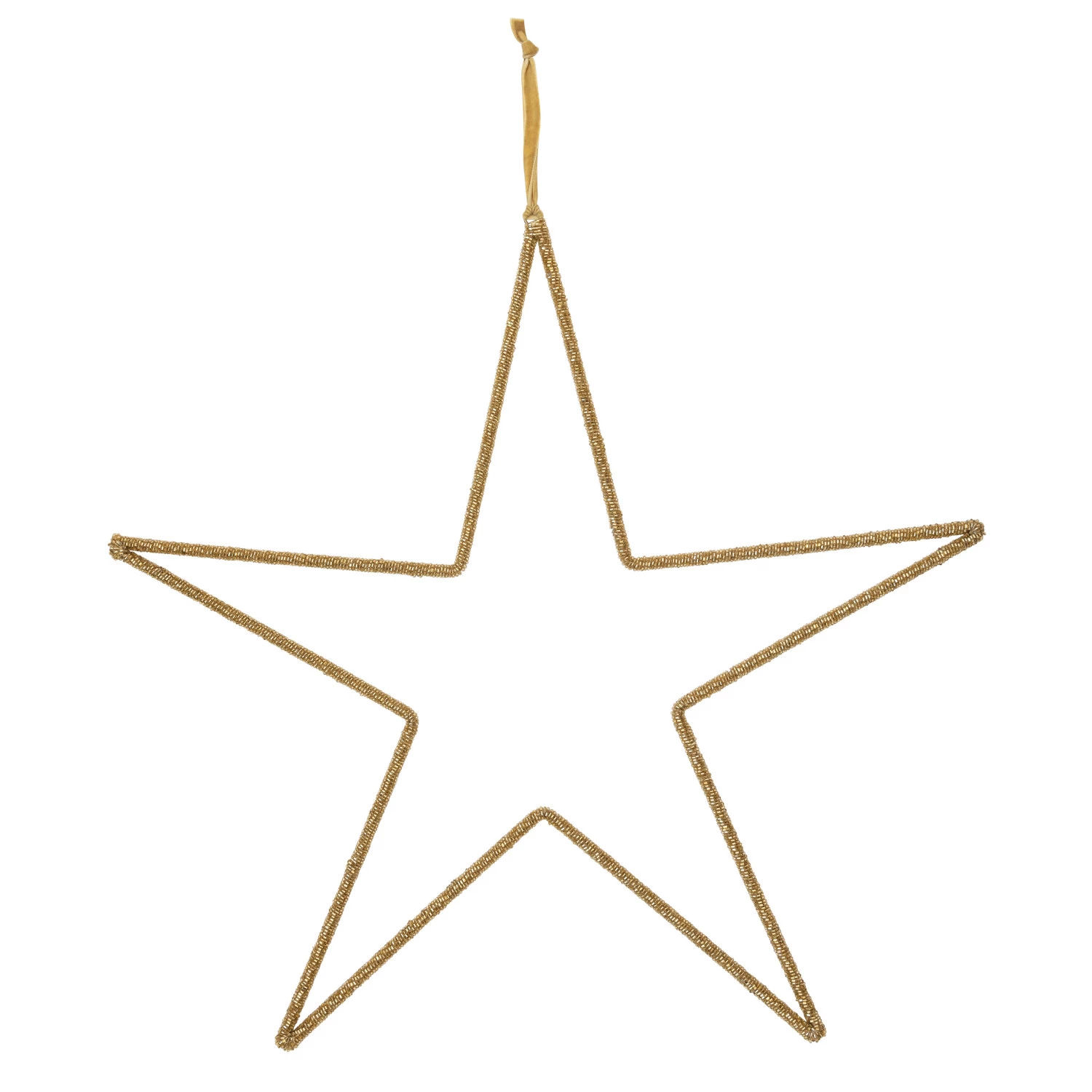 Gold metal star wall hanging with glass beads and cotton velvet ribbon