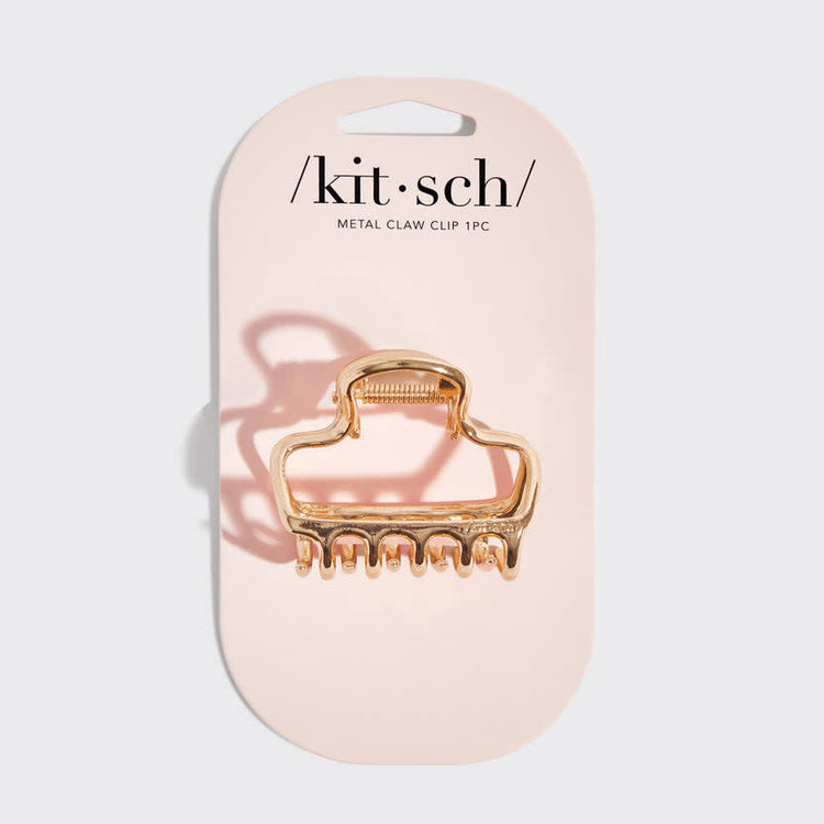 Gold metal medium open-shape puffy claw clip with subtle shine