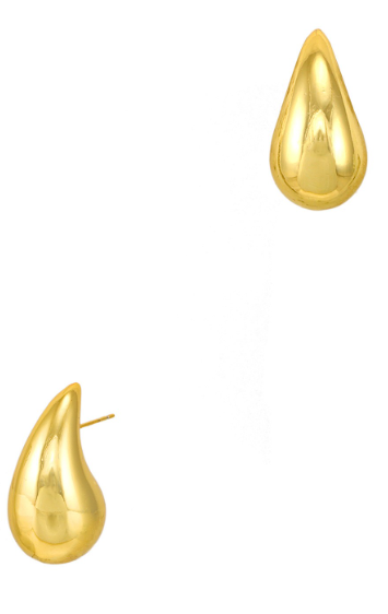 Metal stud earring with a three-dimensional tear-shaped charm in silver tone