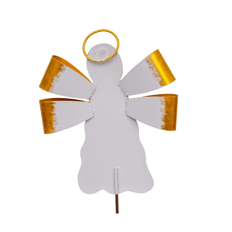 Gilded Ribbon Angel ornament with gold ribbon wings on a white body.