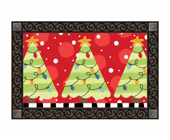 Holly Jolly Tree Matmate in red recycled rubber with non-slip backing