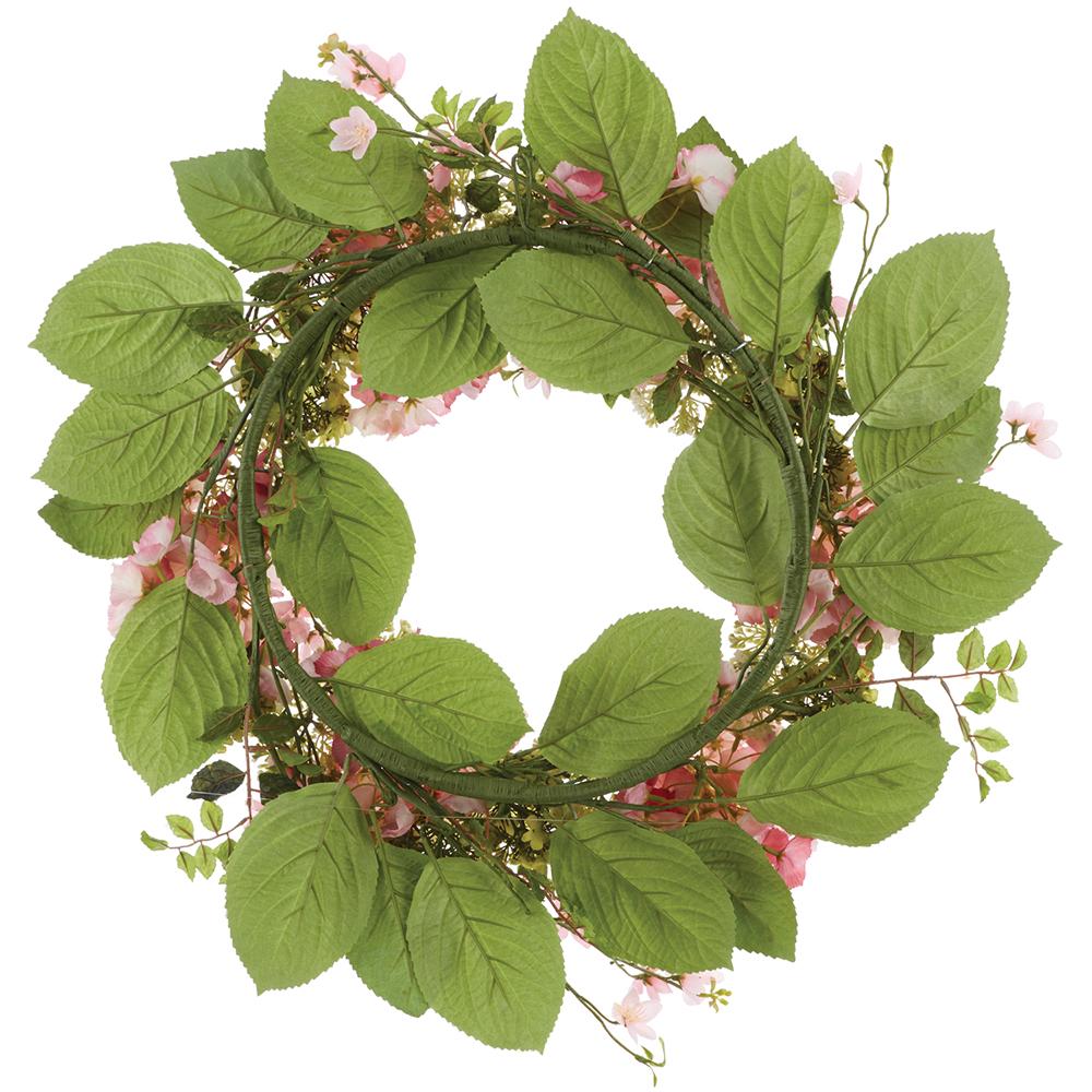 24 Inch Hydrangea/Snowball/Blossom Wreath Pink Green