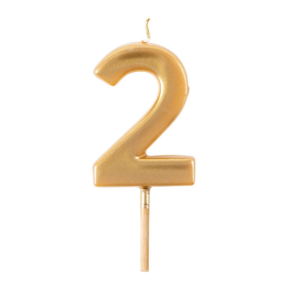 Gold-coated number birthday candle with a cylindrical shape.
