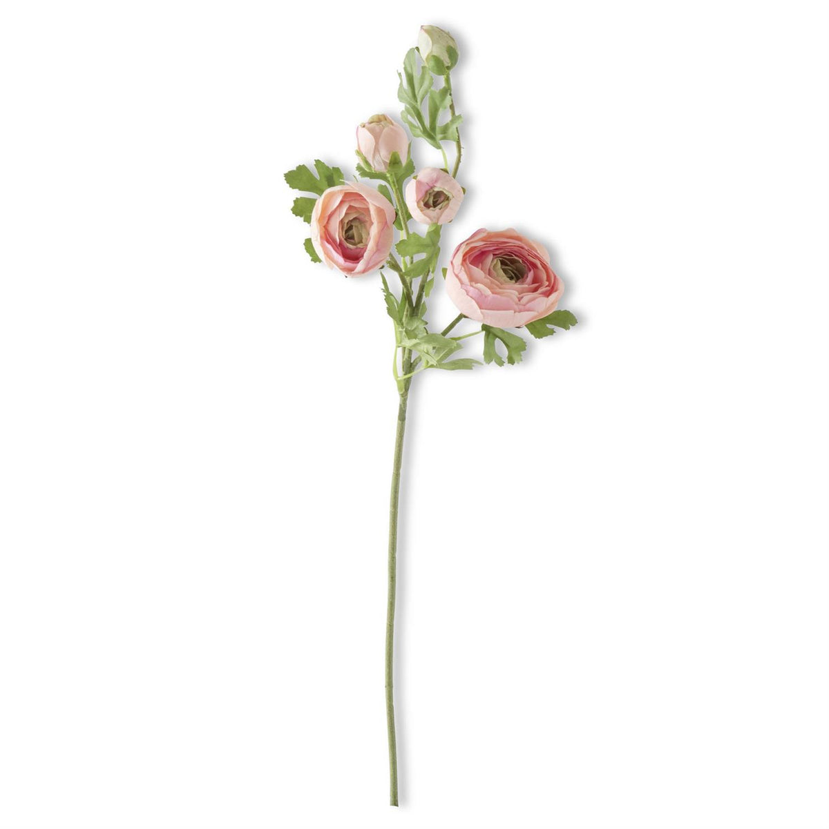 Artificial ranunculus flower head with realistic texture on a stem.