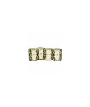 Four 2oz Tyler Candles in decorative gold and black patterned jars with white labels.