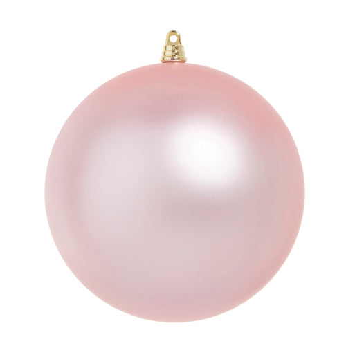 6-inch matte light pink plastic ball ornament with a gold hanging cap.