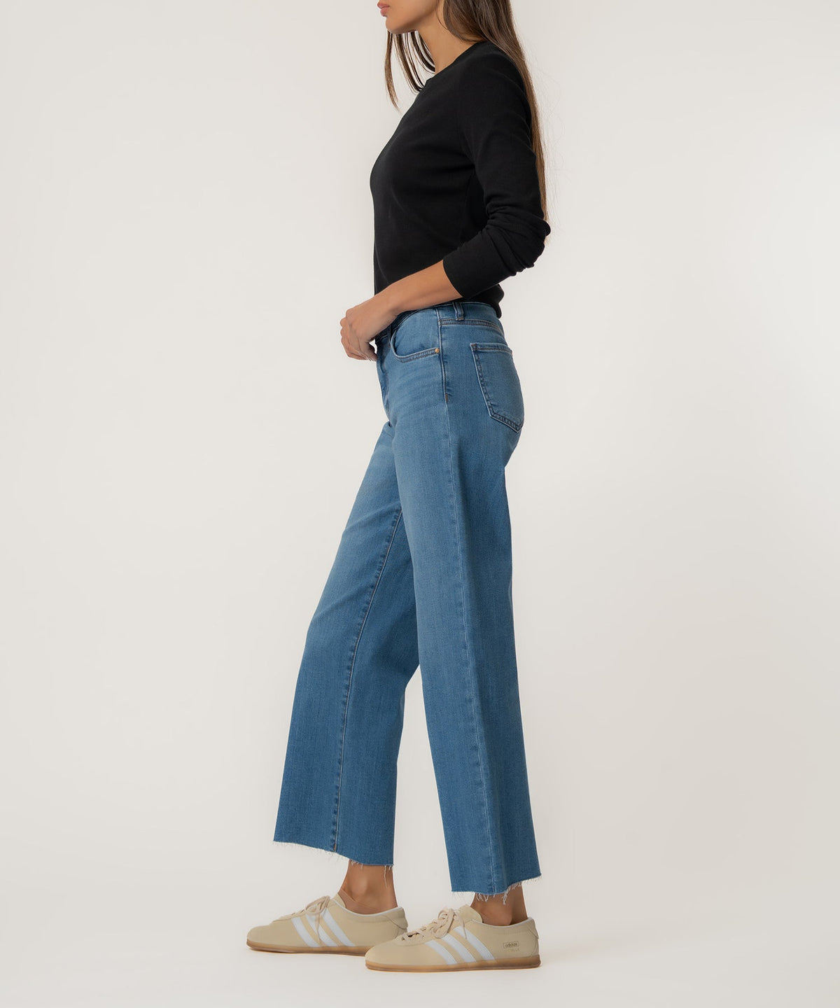 Charlotte high rise wide leg jeans in raw hem with cotton blend fabric
