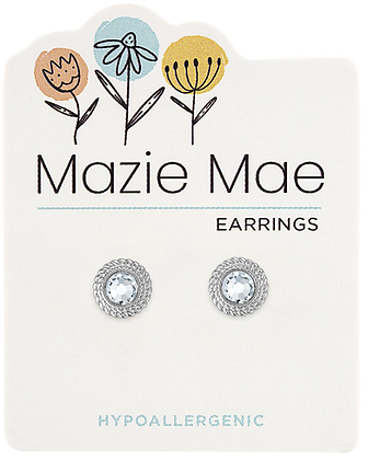 Silver braided cubic zirconia stud earring with a Mazie Mae silhouette