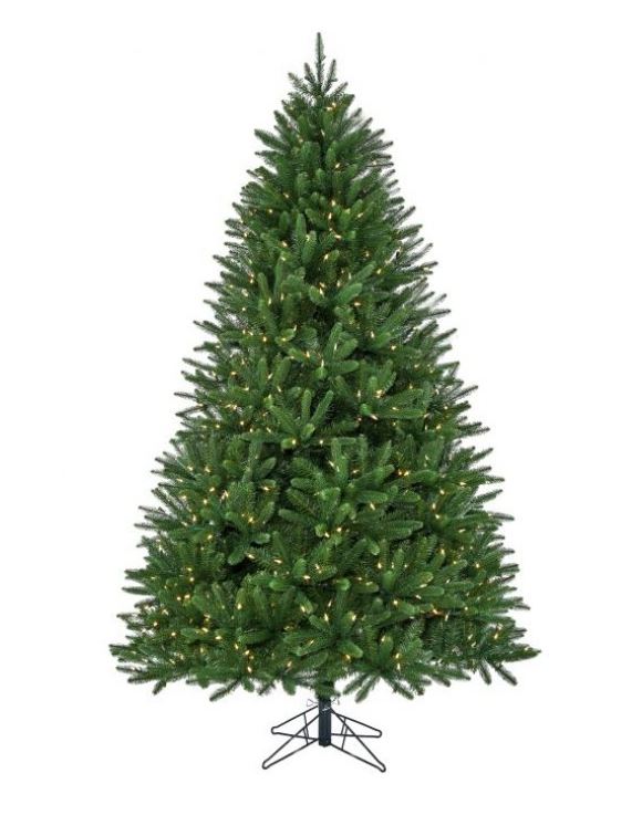 7.5' Royal Fir artificial Christmas tree with 1000 LED lights and a black metal stand.