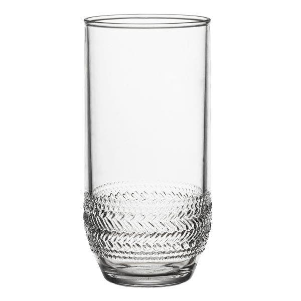 Clear acrylic large beverage glass with a textured basketweave pattern around the base.