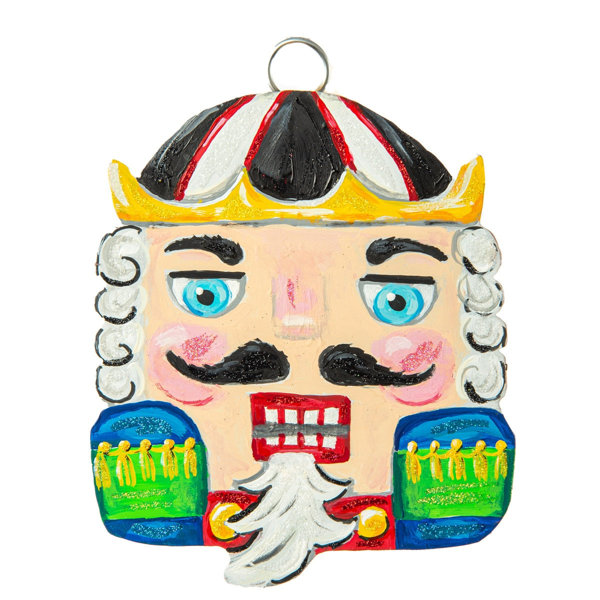 Wooden nutcracker charm with a classic soldier silhouette in red coat and black hat.