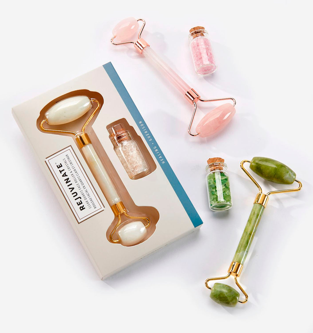 Gemstone Face Roller & Crystals Set